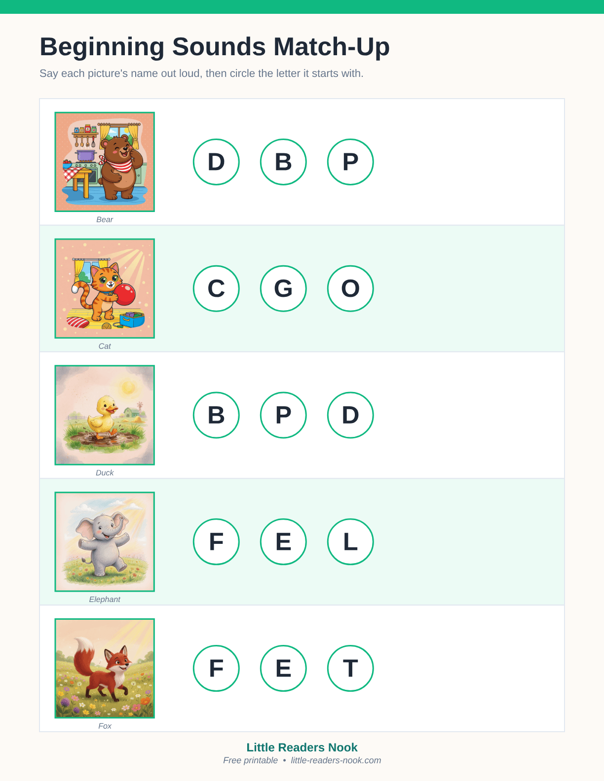 Preview of the Beginning Sounds Match-Up printable