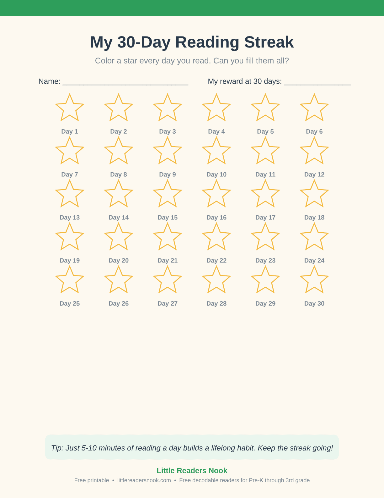 Preview of the Reading Streak Chart printable